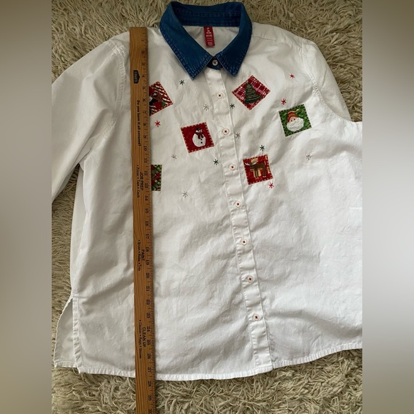 CHRISTMAS PATCHWORK SHIRT Holiday Blouse Women Button-Down 2X Cute - Picture 3 of 16